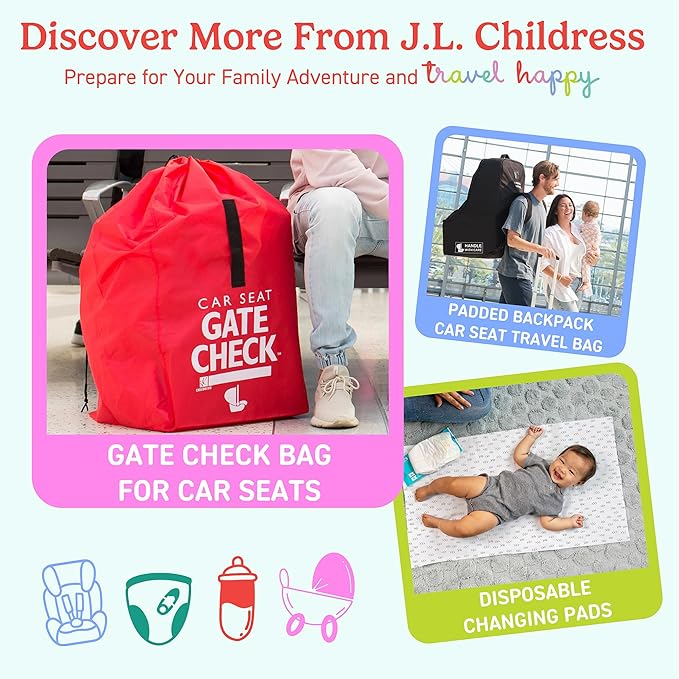 J.L. Childress Gate Check Bag for Single & Some Double Strollers - Travel Bag for Airplane, Fits Most Standard Baby Strollers, Airport Accessories Gate Check, Flying Essentials - Black