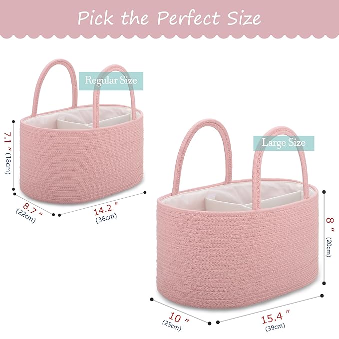 COMSE Baby Diaper Caddy Organizer, Car Caddy, Diaper Change Organizer, Gift Baskets Empty, Portable Tote Bag with Divider, Baby Shower Gifts Newborn Essentials Registry Must Have, Dusty Pink
