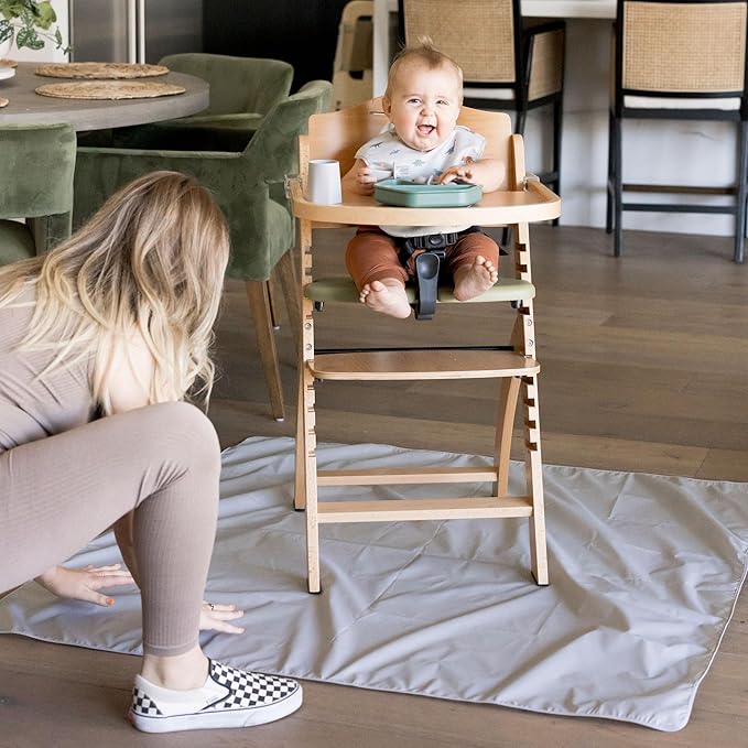 Tiny Twinkle Mess-Proof Splat Mats for Under high Chairs or Table Cover Art Projects for Baby and Toddler - Waterproof, Washable Floor or Table Splash mat 51" x 51" (Grey)