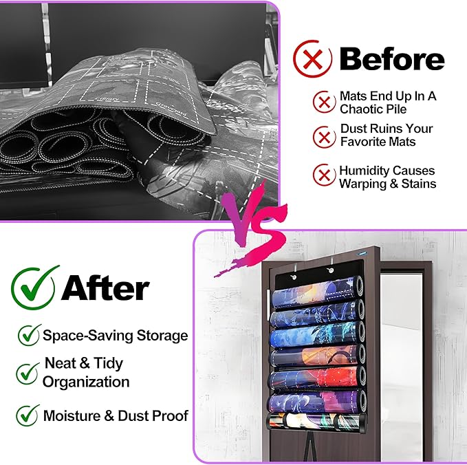 Playmat Holder, Playmat Tube Storage Bag for MTG with 2 Hooks, Fits 6+1 Game Mats & Tubes with Transparent Plastic Slots, Portable Organizer Case for TCG/RPG Mat (Pink)