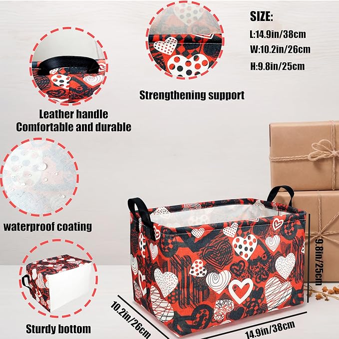 ASKETAM Valentine's Day Basket Gift for Empty Cute Heart Large Storage Bin for Kid and Baby Room Décor (Black and White Creative Love)