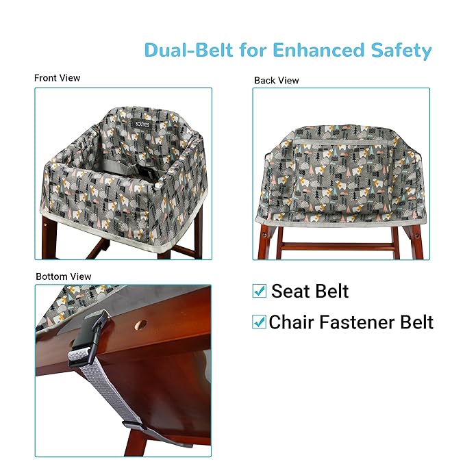Dual-Belt Baby High Chair Cover, Upgrade Version, for Wooden or Restaurant High Chair, Sturdy and Robust Material, Waterproof Washable Stain and Slip Resistant, Gray Polar Bear