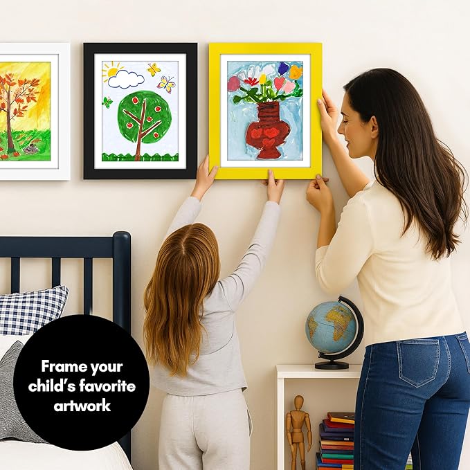 Americanflat Kids Artwork Frame Changeable (Sunshine Yellow) - Magnetic Door Holds 100 Art Pieces - 8.5x11 Letter Size Display with Mat or 10x12.5 Without Mat - My Mini Masterpiece