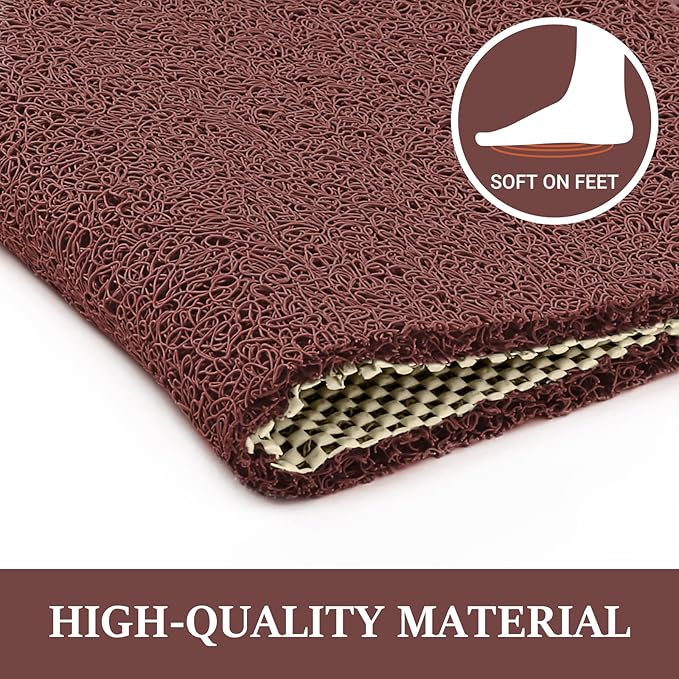 LuxStep Shower Mat Bathtub Mat,36x16 inch, Non-Slip Bath Mat with Drain, Quick Drying PVC Loofah Bathmat for Tub,Shower,Bathroom,Reddish Brown