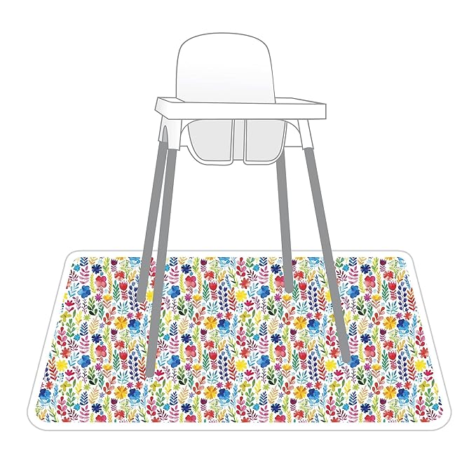 BapronBaby Rainbow Watercolor Floral Splash Mat - Waterproof Catch-All for Under High Chairs, Floors, Tables, Playtime or Arts & Crafts - Machine Washable - 45" x 45”