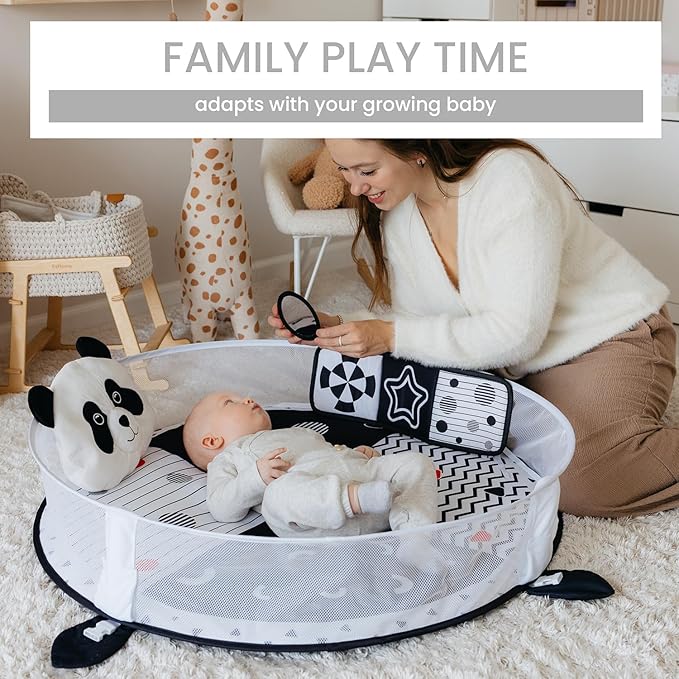 6-in-1 XL Baby Activity Center & Ball Pit, Baby PlayMat & Play Gym, Sensory Exploration and Motor Skill Development Toys, High Contrast Book, Balls Included (Black and White)