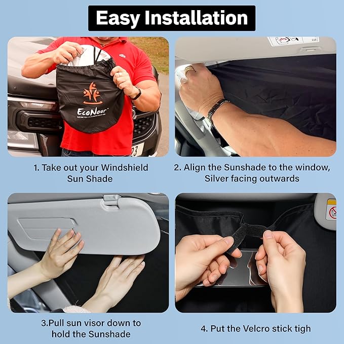 EcoNour Windshield Sun Shade Compatible for Dodge Charger 2011–2023 | Sedan Front Window Sunshade | Foldable Sun Visor Protector | Blocks UV Rays & Reduces Heat