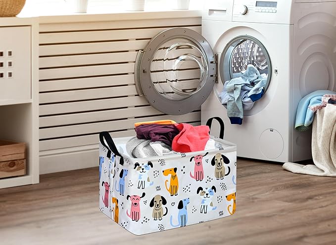 DUYIY Rectangle Gift Storage Basket Home Shelf Storage Basket Organizer Box Clothes Laundry Hamper Nursery Basket Laundry Basket with Handles (Dog)