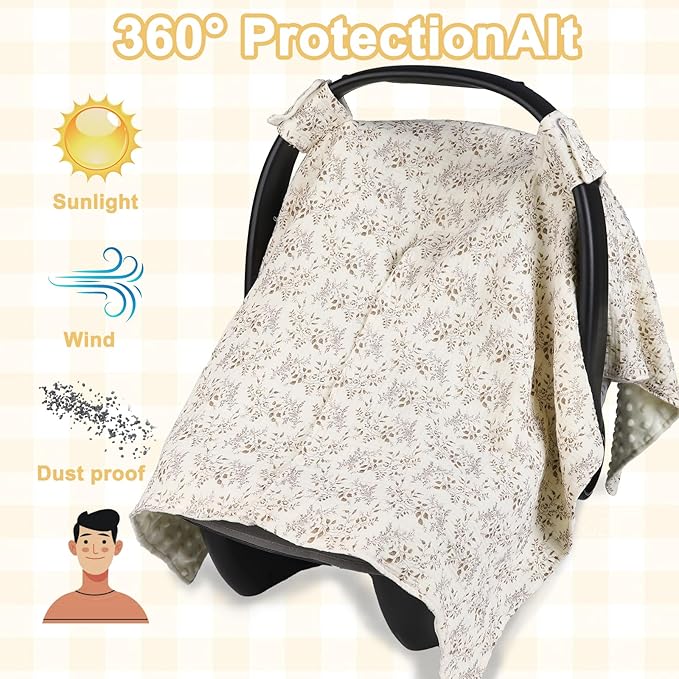 2-in-1 Baby Car Seat Cover, Baby Car Seat Canopy, Mom Nursing Cover，Easy to Install Shield，Multi-Purpose | Winter Warm & Summer Shade Use