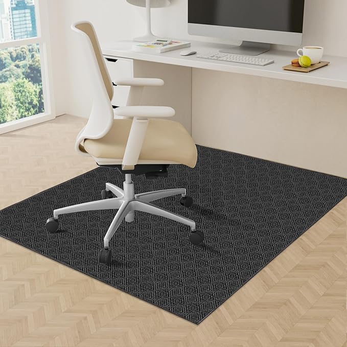 KMAT Office Chair Mat, 47x47in Heavy Duty Hardwood/Tile Floor Protector, Floor Mat Computer Desk Mat for Rolling Chairs, Work, Study, Office, Black