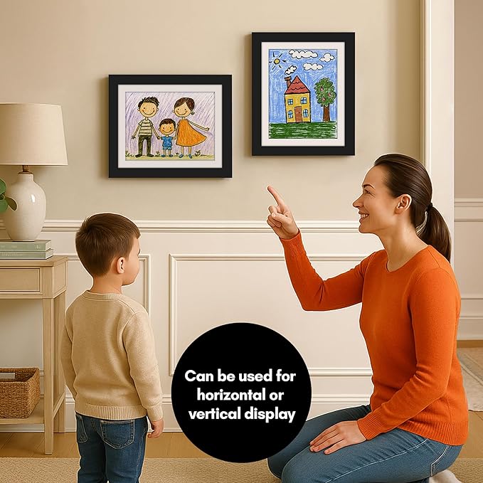 Americanflat Kids Artwork Frame Changeable (Black) - Magnetic Door Holds 100 Art Pieces - 8.5x11 Letter Size Display with Mat or 10x12.5 Without Mat - My Mini Masterpiece