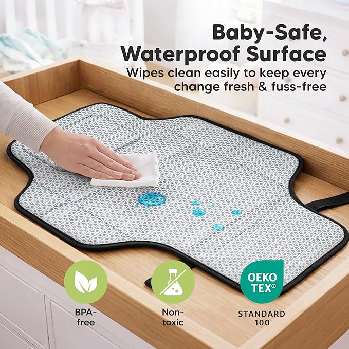 KeaBabies Portable Changing Pad for Baby, Travel – 26 x 21 Wipeable, Waterproof, Foldable Baby Diaper Changing Mat for Diaper Bag, Caddy, Car, Bed, Newborn, Compact Changer Mat Station (Black Geo)