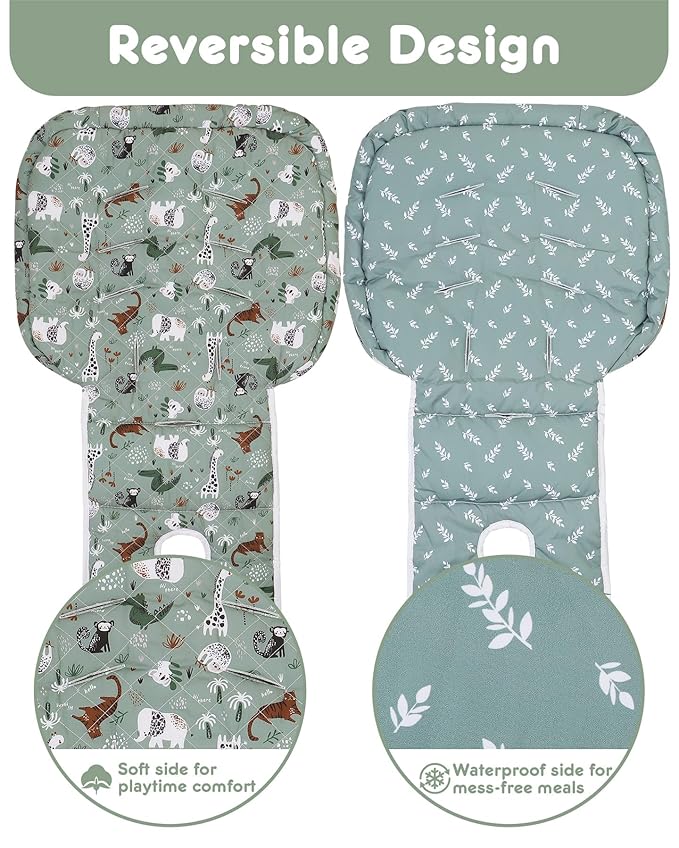 Baby High Chair Cover Replacement, Reversible & Waterproof High Chair Cushion Pad Home & Restaurant use, Includes 5-Point Harness Strap, Chair Not Included (Dark Green)