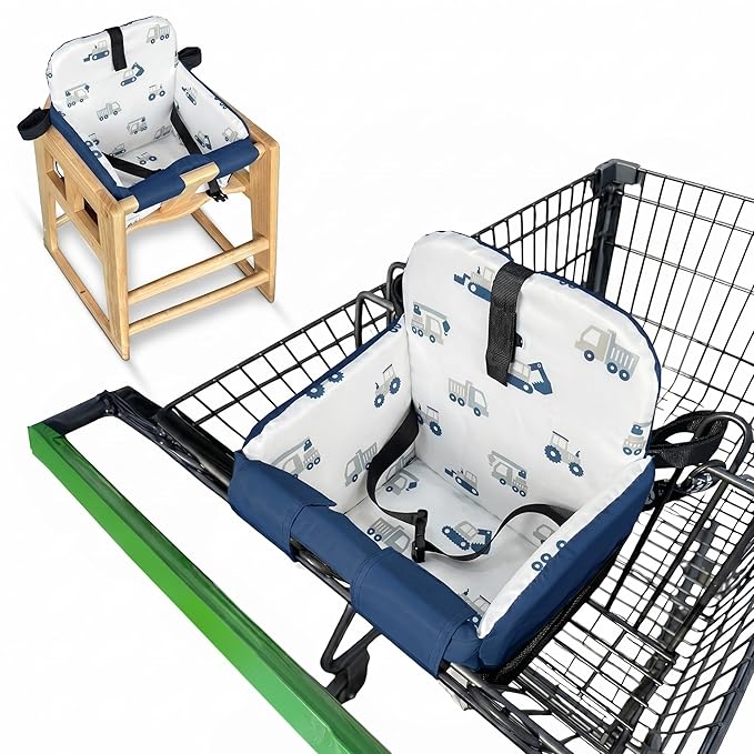 Shopping Cart Seat Cover for Baby, High Chair & Grocery Seat Protector, Padded Chair Covers for Restaurant Seats, Unisex Machine Washable Grocery Cart Liner & Swing Insert – Trucks