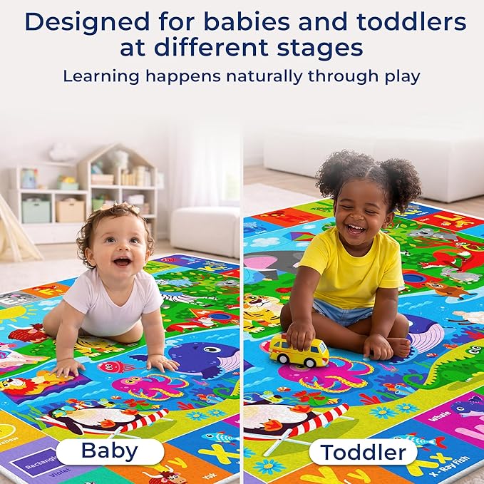 QUOKKA Baby Mat for Floor Play for Babies 6-12 Months – Super Soft Baby Floor Play Mat for Toddlers 1-3 – Extra Large Thick Plush Rug for Nursery – Padded Foldable Activity Infant Playroom Carpet