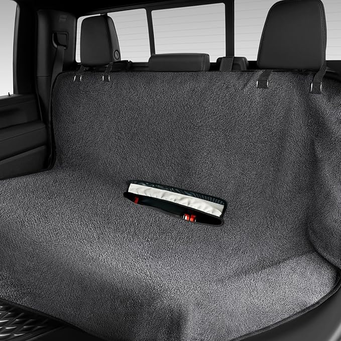 TESFEEL Waterproof Towel Back Seat Cover for Car, Truck, Van & SUV – Durable Rear Bench Seat Cover for Kids & Dogs, Seat Back Protector Easy to Install (Gray)
