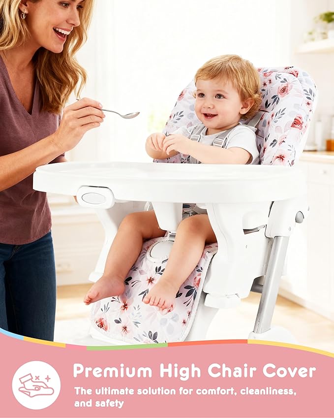 Baby High Chair Cover 2-in-1 Reversible, Includes 5-Point Harness Strap, Waterproof & Soft Dual-Side High Chair Pad Cushion, Machine Washable, Extra Thick Highchair Protector - Pink