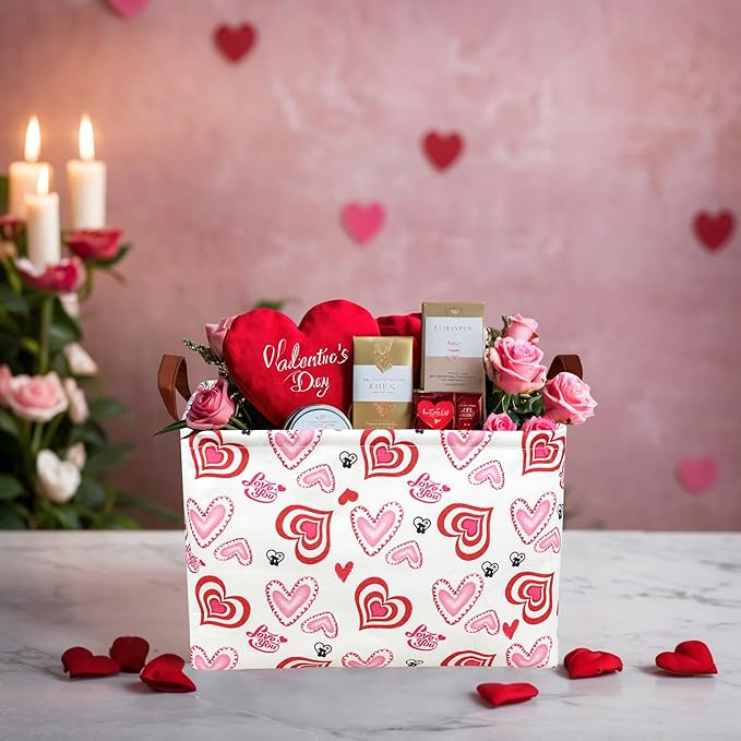 ASKETAM Valentine's Day Basket Gift for Empty Cute Heart Large Storage Bin for Kid and Baby Room Décor (Love you heart)