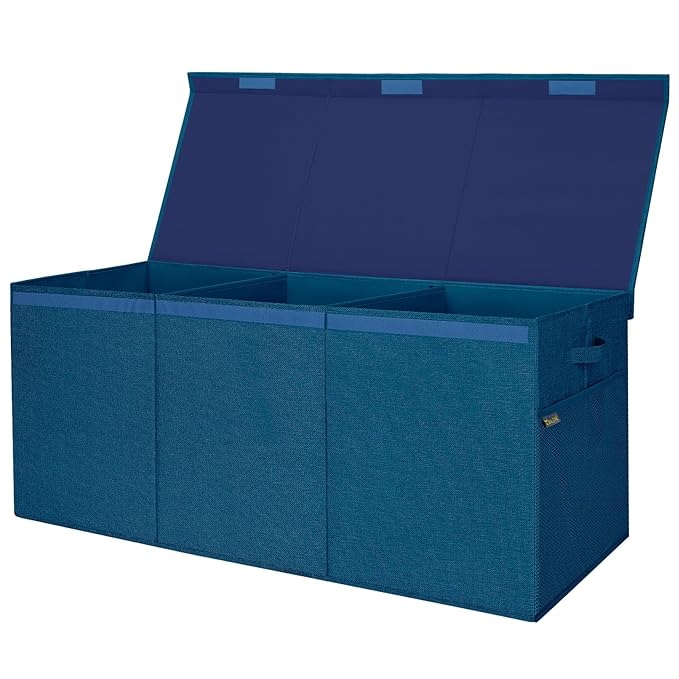 BALEINE Fabric Storage Bins with Lid, Collapsible Extra Large Storage Boxes Bins Baskets with Divider for Home Organizing (37.5"x13"x16", Navy Blue)
