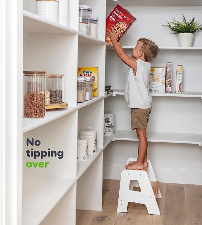 OCODILE 2-Step Wooden Step Stool for Toddlers | Kids Stool for Bathroom Sink & Kitchen Use | Non-Slip Step | Wooden Stool for Children Ages 2+ Years White