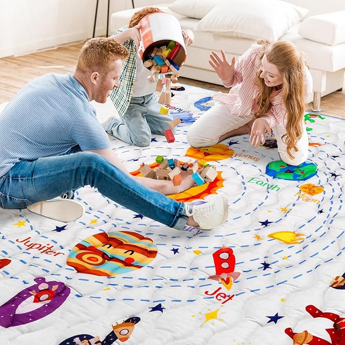 Solar System Baby Gyms Playmats for Playpen, 50"×50" Thicken ABC Alphabet Learning Mat Toddlers Padding Crawling Mat