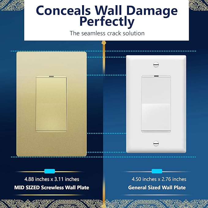 LIDER Matte Finish Decorator Switch Cover, Screwless Wall Plate, Mid-Size 1-Gang 4.88" x 3.11", Unbreakable Polycarbonate Thermoplastic, UL Listed, LSWP-31M-GD5P, Gold, 5 Pack