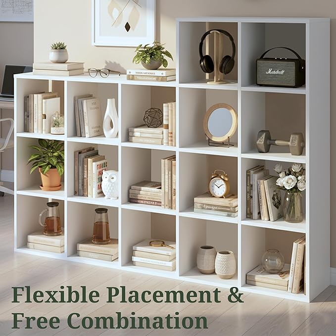 9-Cube Storage Organizer, White Bookshelf with Open Compartments for Home Office, Modern Bookcase Display Shelf for Living Room, Bedroom & Entryway