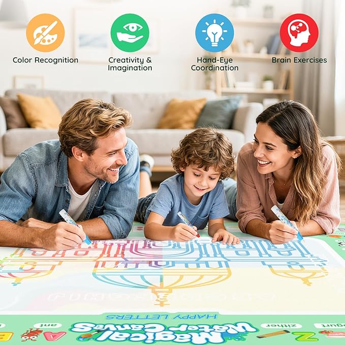Water Doodle Mat 40 X 32 Iches Mess Free Coloring Magic Drawing Mat Toddlers Educational Kids Toys,Birthday Christmas Gifts for 3 4 5 6 7 8 Years Old Boys Girls