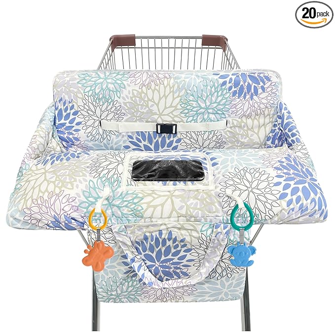Shopping Cart Cover for Baby,2-in-1 High Chair Cover Soft,Portable,and Machine Washable,Comfortable Cotton Seat Pad with Safety Harness and Portable Cloth Bag,Fits All Supermarkets and Restaurants