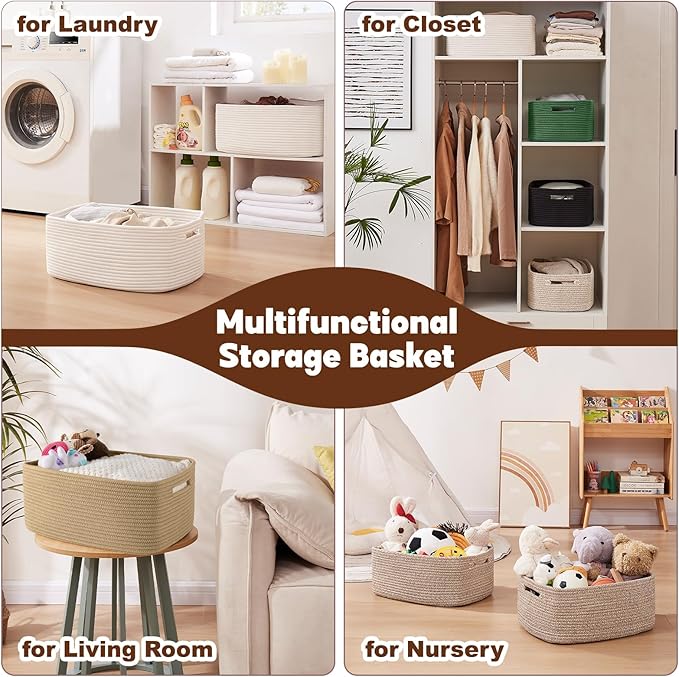 OIAHOMY Storage Basket for Shelves, Closet Cube Storage Bins Baskets for Clothes Blanket Towels, Baby Nursery, Toy Baskets Box, Woven Rope Basket, 15.75 * 11.81 * 7.09 IN, 2 Packs Brown