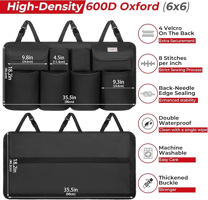 SURDOCA Car Trunk Organizer, LARGE CAPACITY Car Organizers and Storage with 8 Pockets, Upgraded Trunk Storage for Car, SUV, Truck, MPV