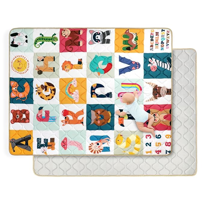Baby Play Mat for Floor 59 * 71 inch, Extra Thick Soft Cushioning Foam Mat for Kids, Non Slip & Washable Crawling Mat for Toddler, Padded Play Mat for Baby Tummy Time