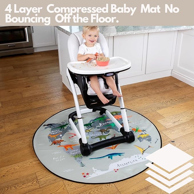 BABYBOET Splat Mat for Baby – Under High Chair Floor Mat Protects Wood, Vinyl and Carpet from Spills – Waterproof 4 Layer Baby Mat with Anti-Skid Backing Deters Bunching and Sliding (51” x 51”)