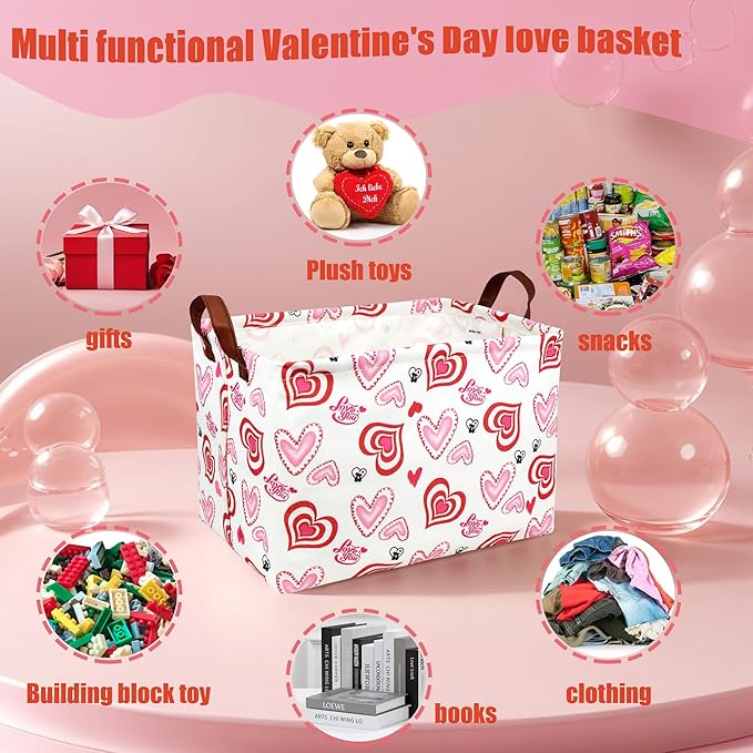 ASKETAM Valentine's Day Basket Gift for Empty Cute Heart Large Storage Bin for Kid and Baby Room Décor (Love you heart)
