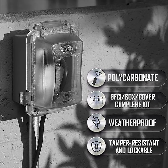 TayMac MG420CS Nonmetallic Extra Duty Complete in-Use Cover 15 Amp WRTR Self Test GFCI Kit, 1-Gang, Clear/Gray