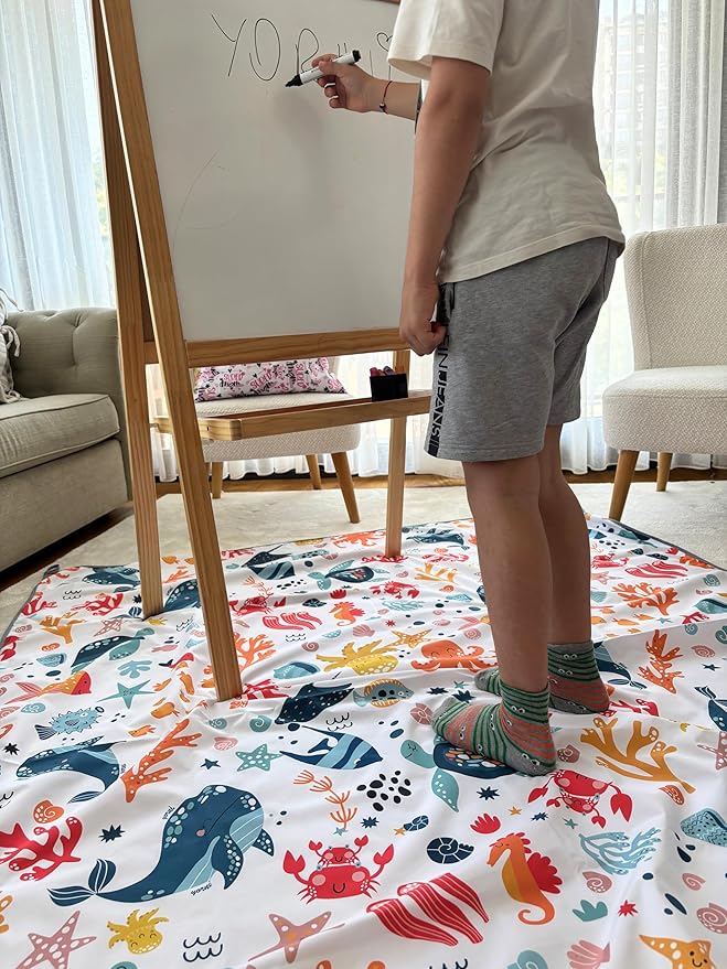 Waterproof High Chair Splat Mat – Machine Washable Floor & Table Protector for Baby Feeding, Art & Crafts, Outdoor Use (Ocean, 57x59 Inch)