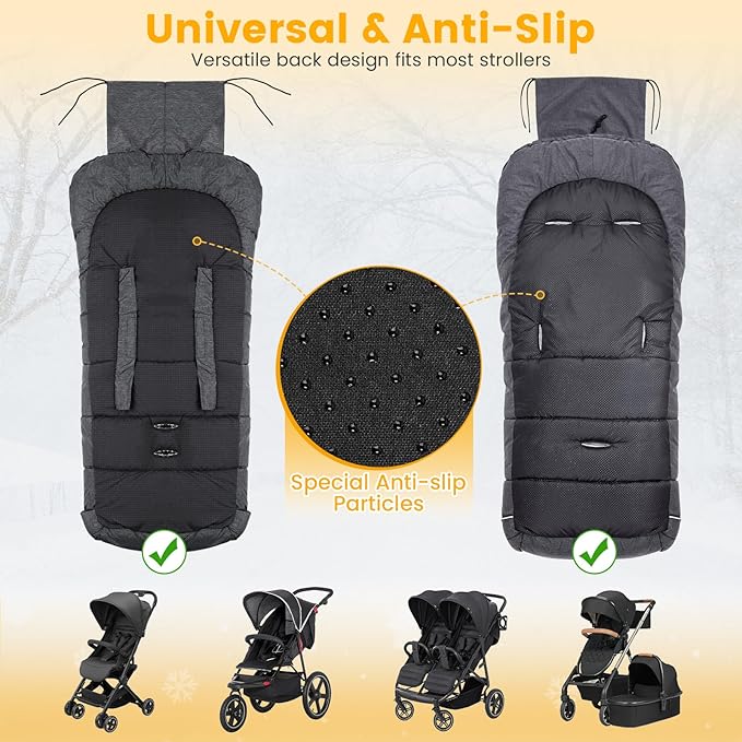 Orzbow Universal Stroller Footmuff, Winter Baby Bunting Bag for Stroller - Baby Sleeping Bag with Coral Fleece Lining for Cold Weather, Water-Repellent, Winter Must Have for Toddler Kids, Dark Grey