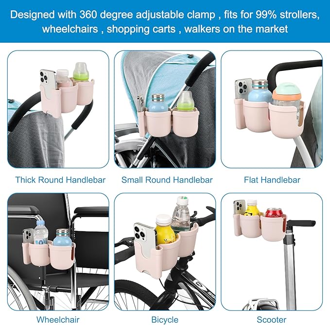Accmor Stroller Cup Holder with Phone Holder, Bike Cup Holder, Universal Cup Holder for Uppababy Nuna Doona Strollers, 2-in-1 Cup Phone Holder for Stroller, Bike, Wheelchair, Walker, Scooter