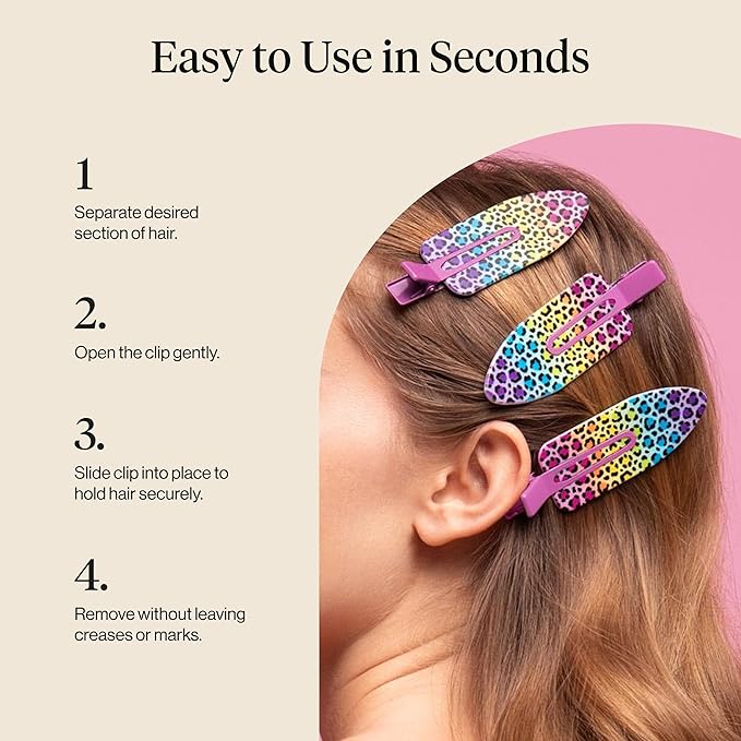 Lisa Frank x Kitsch XL Creaseless Hair Clips for Women - No Crease, No Bend Hair Clips for Styling, Makeup Application, or Face Wash | Recycled Acrylic - Rainbow Leopard | Gifts for Women, 2pcs