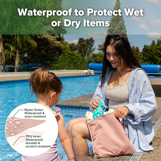 haakaa Waterproof Wet Bags for Baby, Wet Dry Bags for Diaper Bag, Travel, Swimsuit, Beach, Pool, Pump Parts, Stroller, Daycare,Yoga, Blush, 1pc