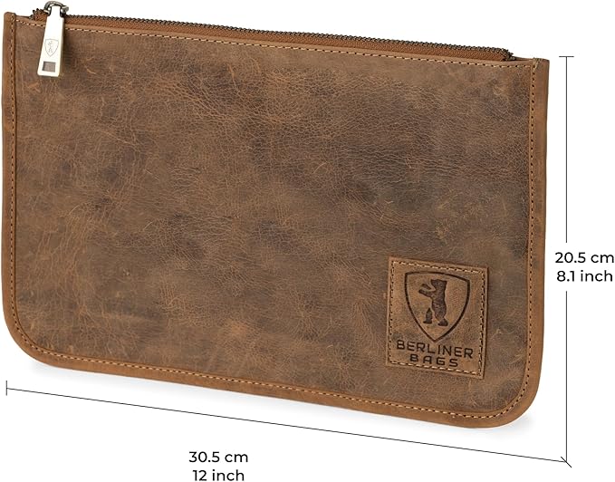 BERLINER BAGS Vintage Genuine Leather Document Organizer Theo XL, Passport Holder and Travel Wallet - Brown