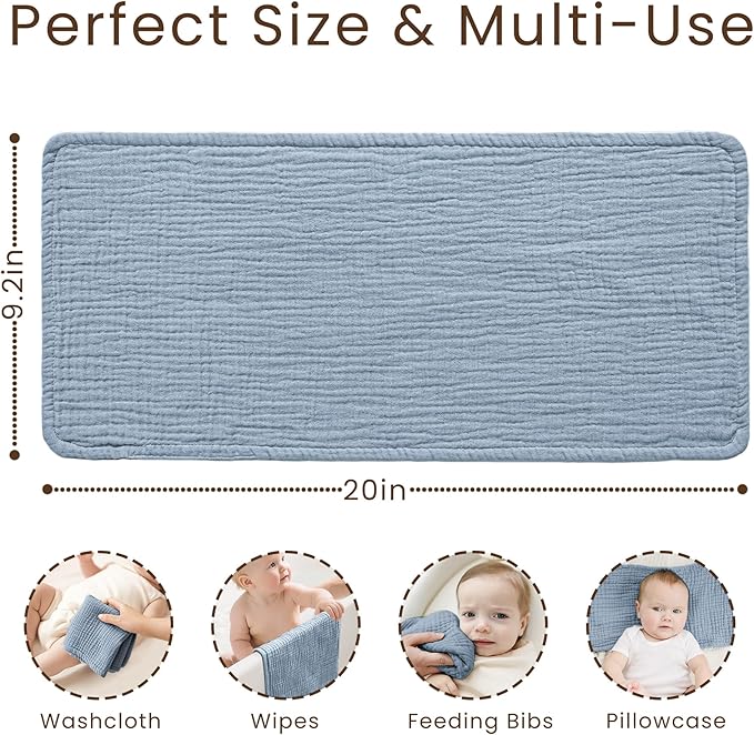 Konssy Muslin Baby Burp Cloths Sets for Unisex- 7 Pack Soft 100% Cotton Burping Clothes for Newborn，Baby Girls and Boys