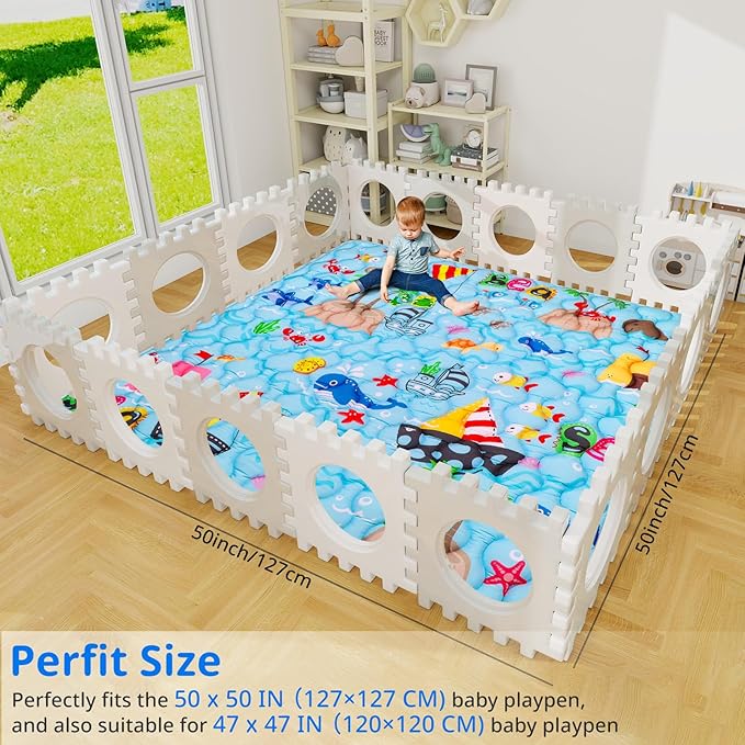 Ocean Baby Gyms Playmats for Playpen Playyards, 50"×50" Thicken Soft Padding Play Mat Babies Toddlers Infants Baby Crawling Mat