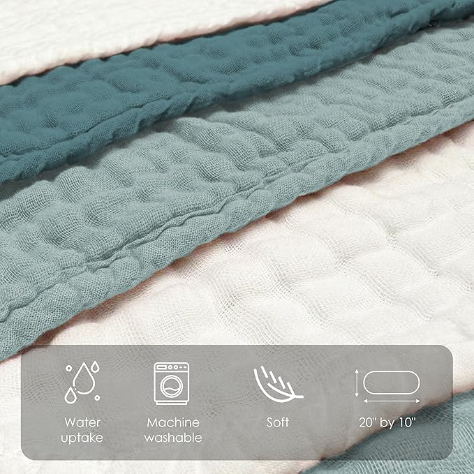 Muslin Burp Cloths for Baby 100% Cotton Burping Cloths for Unisex, Boy, Girl - Large 20'' by 10'' Newborn Essentials Ultra Soft Absorbent Milk Spit Up Rags - 12 Pack - White+Light Emerald Series