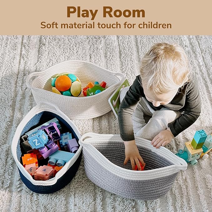 Goodpick Small Woven Basket, Baby Gift Basket Storage Bin under Changing Table, Small Basket Organizing for Living Room, Bathroom, Enytraway, 12"x 8" x 5", Navy Blue