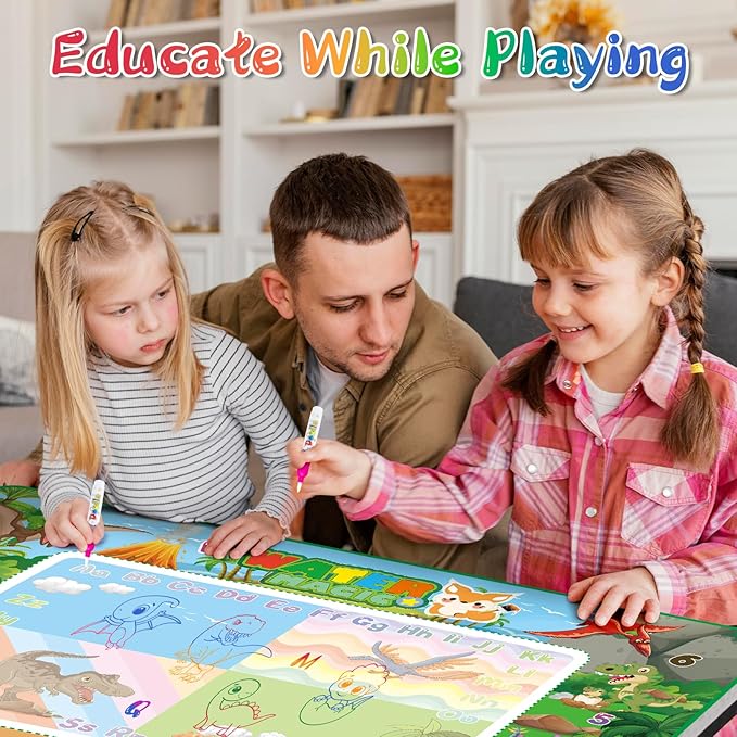 60×40 Inches Water Doodle Mat Kids Mess Free Coloring for Toddlers 3 4 5 6 7 8 9 Years, Large Doodle Mat with 4 Magical Water Pens 0-9 Number Educational Toys Boys Girls Christmas Birthday Present