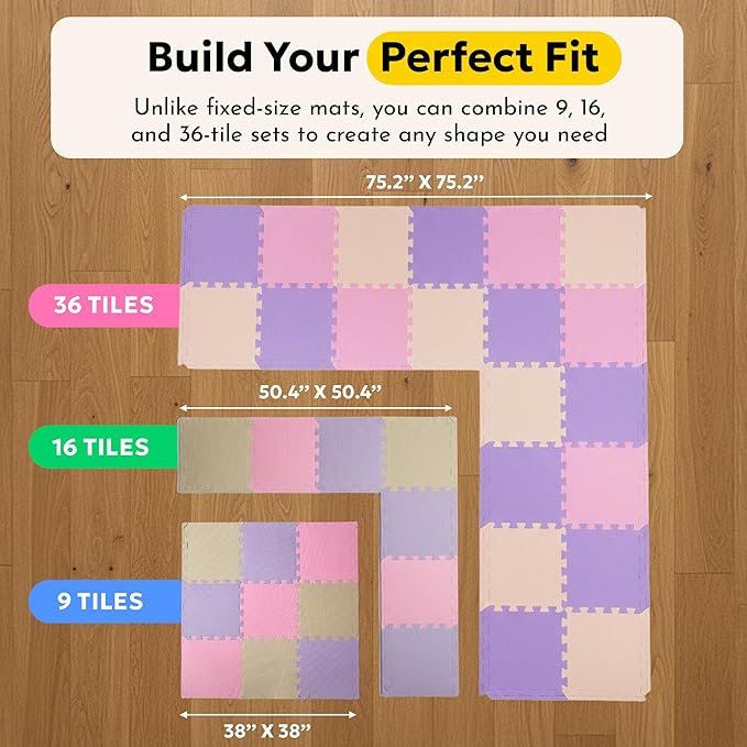 MioTetto Baby Play Mat, Comfortable Tummy Time Mat – Portable Foam Floor Tiles, Safe baby mat for floor for Crawling & Development, Soft play mat for babies 0-6 months, Stylish interlocking foam tiles