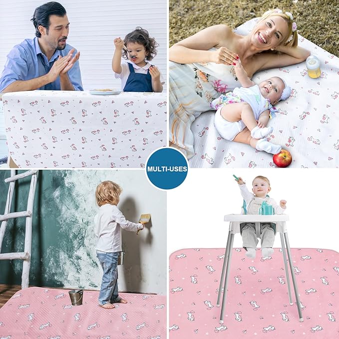 Splat Mat for Under High Chair, 2 Pack High Chair Mat for Floor, Waterproof Mat Washable for Arts and Crafts, Anti-Slip Playtime Mats for Kids, Floors or Tables, Reusable Fabric 42” ×46”