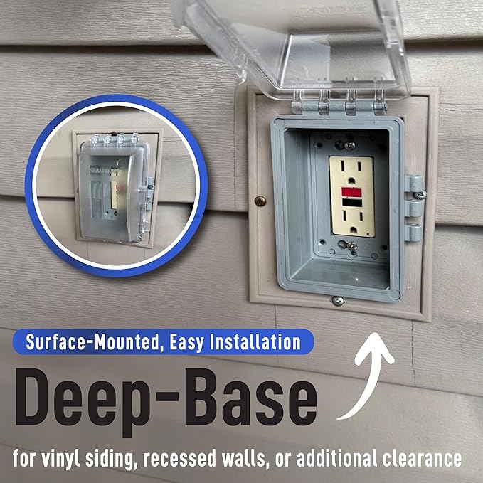 Sealproof Deep Base for Vinyl Siding and Recessed Surfaces While In Use Lockable 1-Gang Outdoor Exterior Outlet Cover | Horizontal/Vertical Weatherproof Extra Duty Bubble Cover