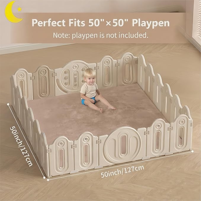 Thick Padded Baby Floor Play Mat 1.2" Cushioned Velvet Surface Non Slip Bottom High Density Foam Safe and Soft Floor Mat for Infants Toddlers and Playpen Use (Lightbrown, 79X71)